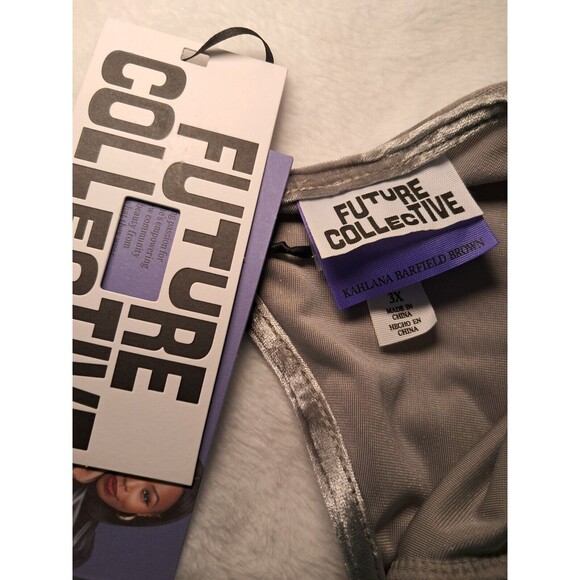 Future Collective Silver Velvet Ruched Long Sleeve Open Back Dress Size 3X NWT - Picture 4 of 16